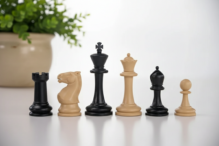 Plastic Staunton Club Chess Pieces - Black and Tan King 3.75"