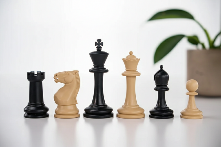Plastic Staunton Club Chess Pieces - Black and Tan King 3.75"