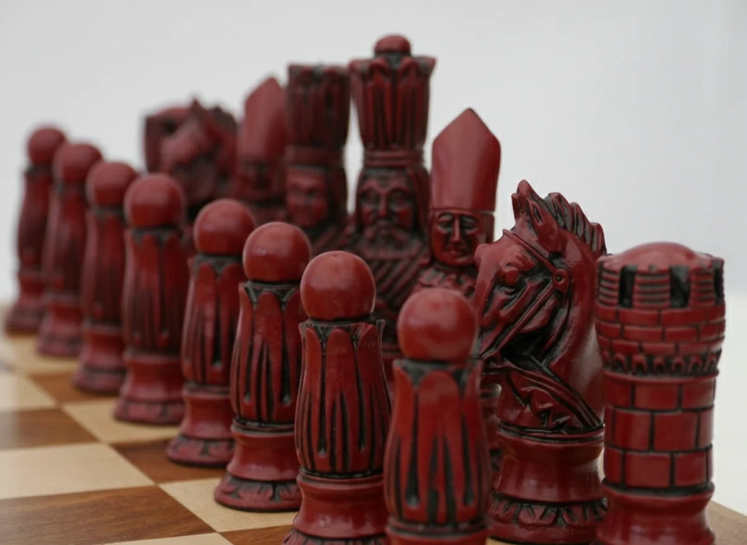 Victorian Chess Pieces- Berkeley's Themed Chessmen- Cardinal Red - Chess'n'Boards