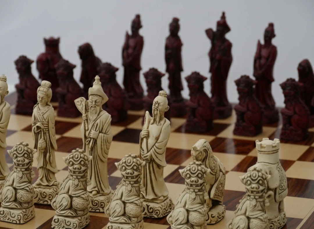 Mandarian Themed Chessmen - Berkeley's Decorative Chesspieces - Cardinal Red - Chess'n'Boards