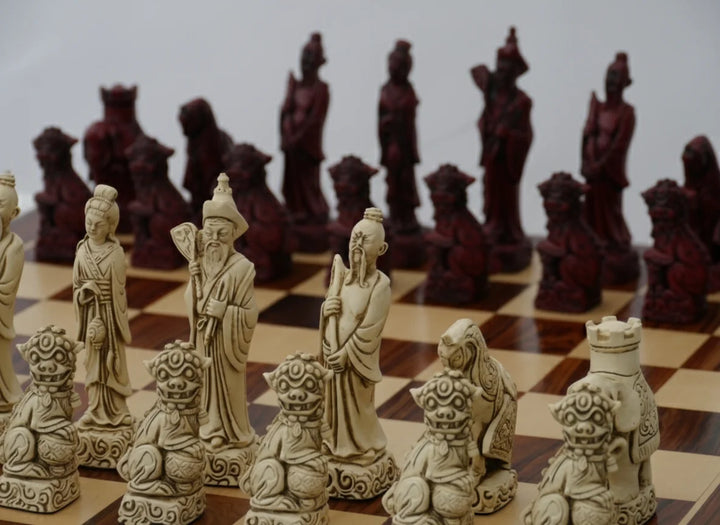 Mandarian Themed Chessmen - Berkeley's Decorative Chesspieces - Cardinal Red - Chess'n'Boards