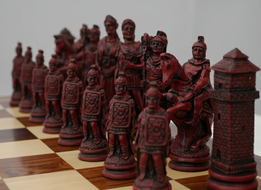 Roman Themed Chessmen - Berkeley Chess - Cardinal Red - Chess'n'Boards