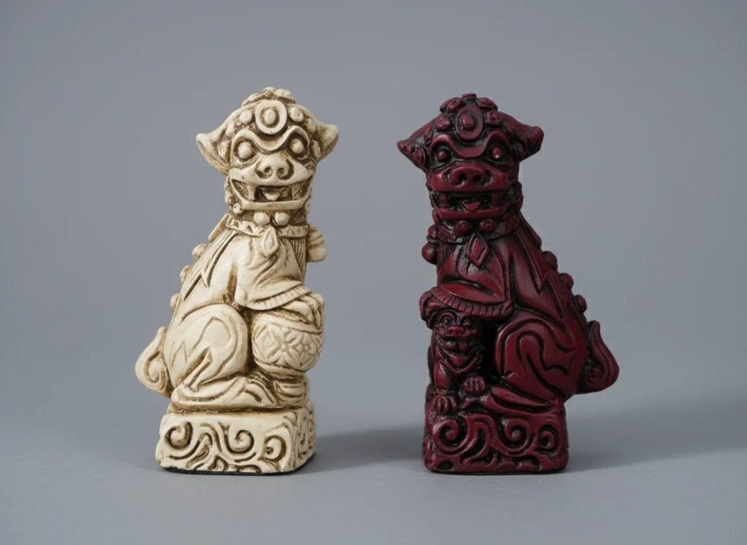 Mandarian Themed Chessmen - Berkeley's Decorative Chesspieces - Cardinal Red - Chess'n'Boards