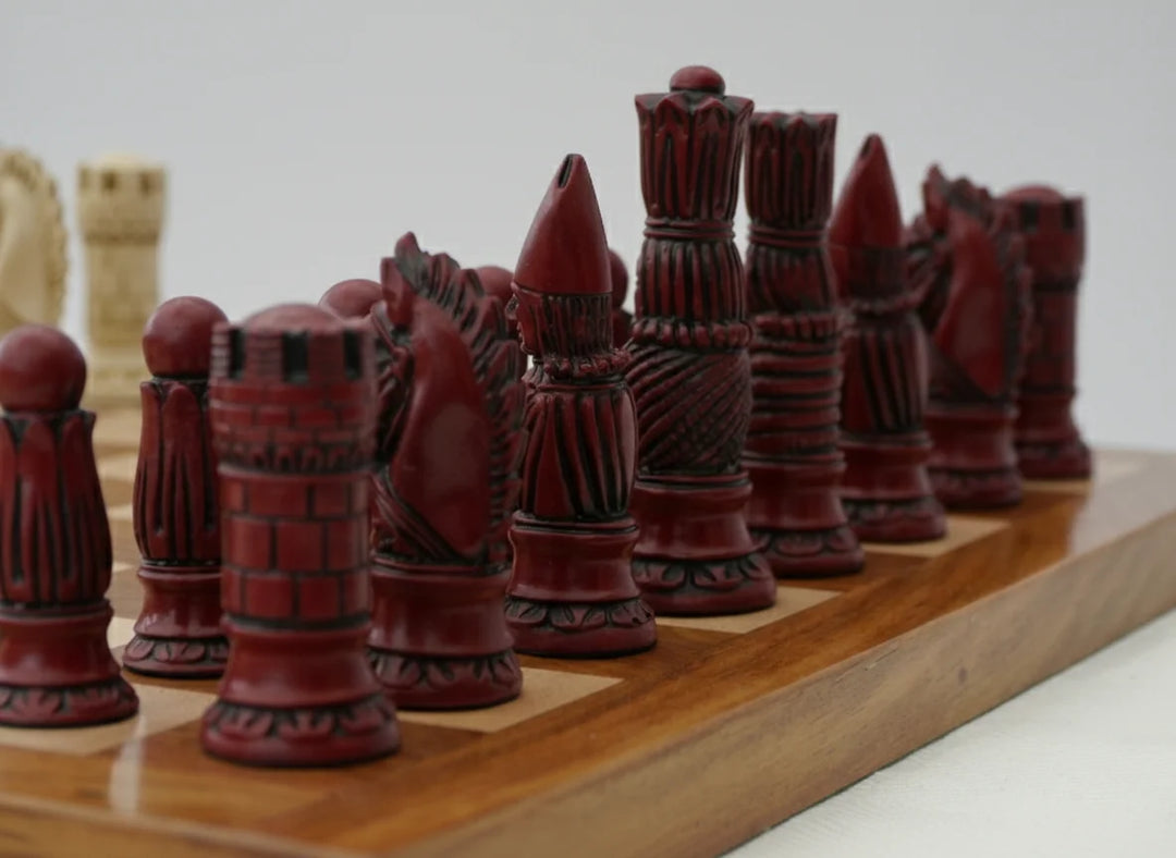 Victorian Chess Pieces- Berkeley's Themed Chessmen- Cardinal Red - Chess'n'Boards