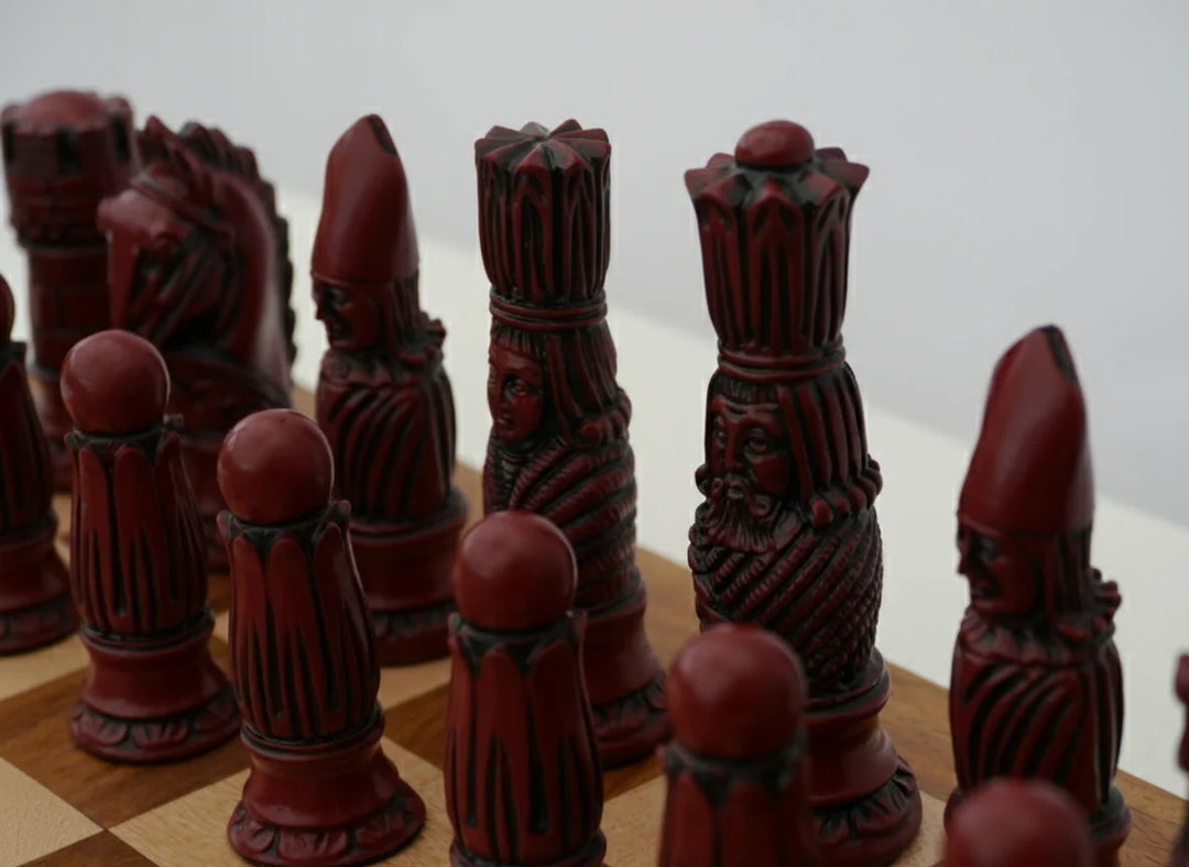 Victorian Chess Pieces- Berkeley's Themed Chessmen- Cardinal Red - Chess'n'Boards