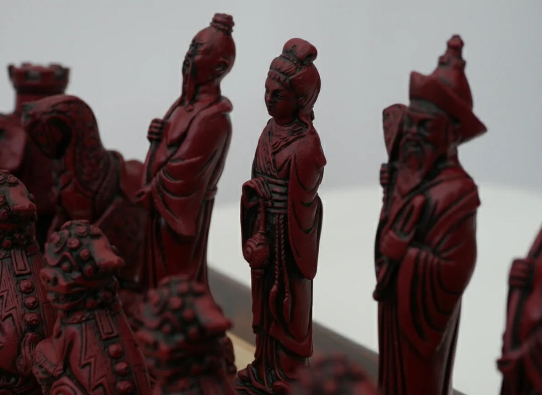Mandarian Themed Chessmen - Berkeley's Decorative Chesspieces - Cardinal Red - Chess'n'Boards