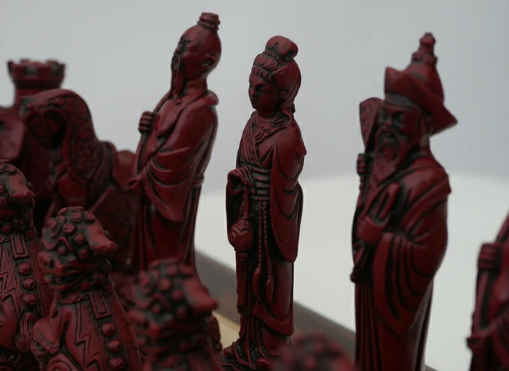 Mandarian Themed Chessmen - Berkeley's Decorative Chesspieces - Cardinal Red - Chess'n'Boards