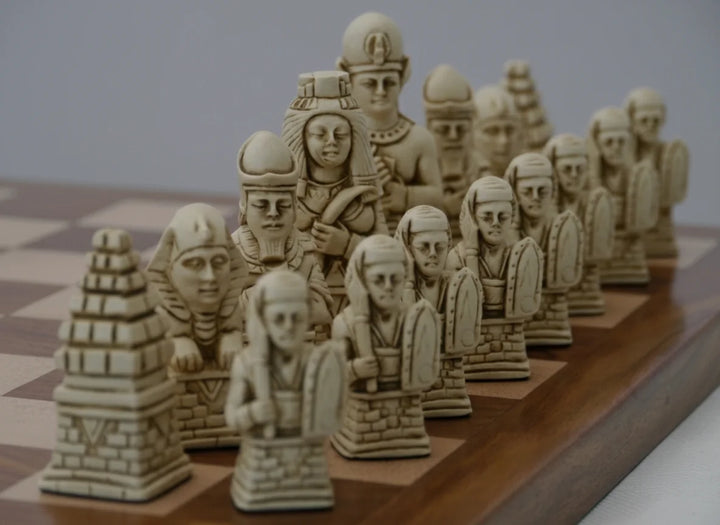 Egyptian Themed Chessmen - Berkeley's Chess Pieces - Cardinal Red - Chess'n'Boards