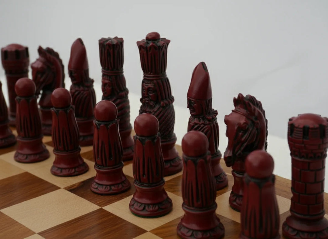 Victorian Chess Pieces- Berkeley's Themed Chessmen- Cardinal Red - Chess'n'Boards