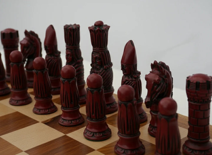 Victorian Chess Pieces- Berkeley's Themed Chessmen- Cardinal Red - Chess'n'Boards