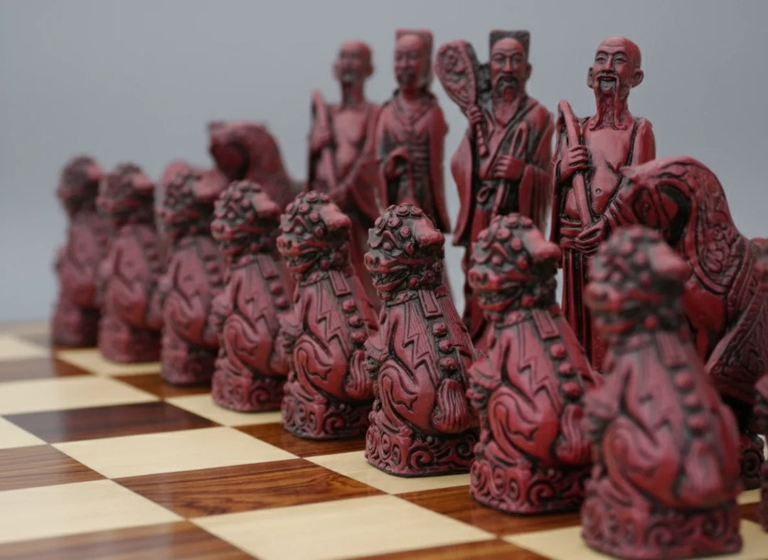 Mandarian Themed Chessmen - Berkeley's Decorative Chesspieces - Cardinal Red - Chess'n'Boards