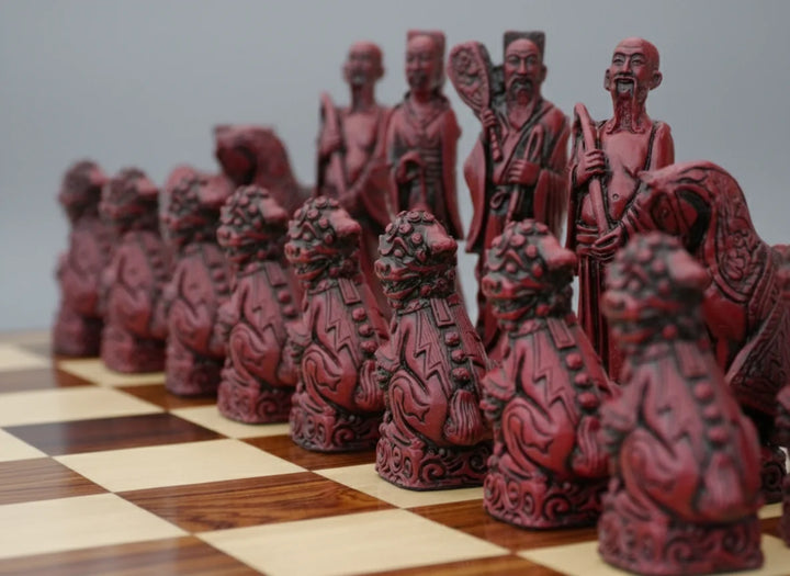 Mandarian Themed Chessmen - Berkeley's Decorative Chesspieces - Cardinal Red - Chess'n'Boards