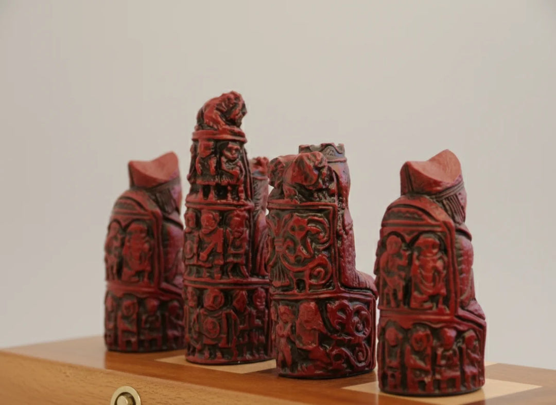 Medieval Chess Pieces-Berkeley Themed Chessmen -Cardinal Red - Chess'n'Boards