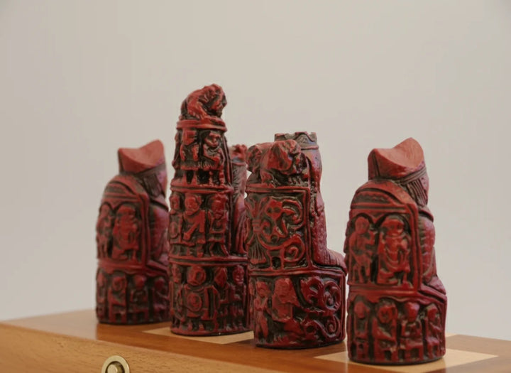 Medieval Chess Pieces-Berkeley Themed Chessmen -Cardinal Red - Chess'n'Boards