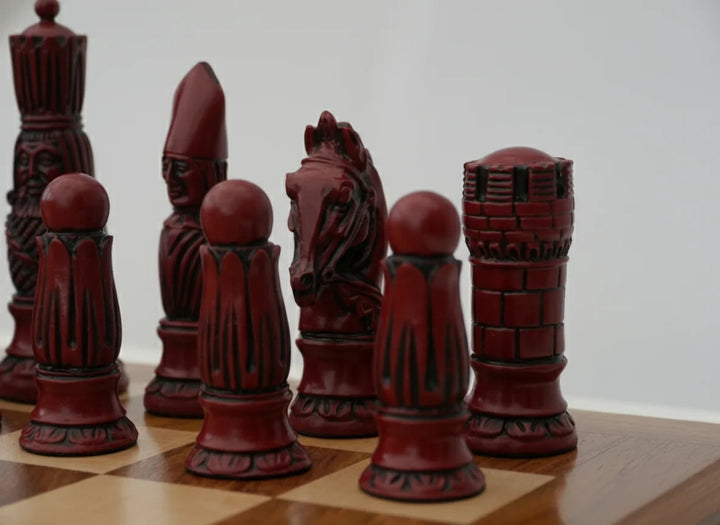 Victorian Chess Pieces- Berkeley's Themed Chessmen- Cardinal Red - Chess'n'Boards