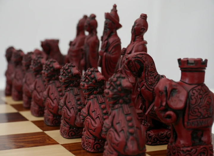 Mandarian Themed Chessmen - Berkeley's Decorative Chesspieces - Cardinal Red - Chess'n'Boards