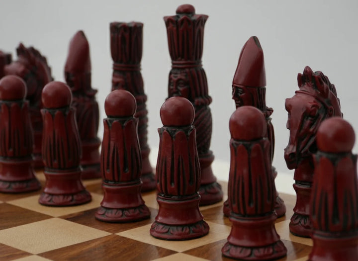 Victorian Chess Pieces- Berkeley's Themed Chessmen- Cardinal Red - Chess'n'Boards