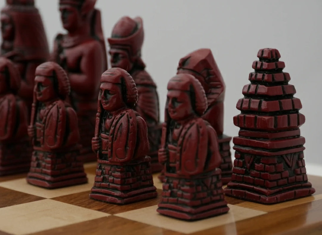 Egyptian Themed Chessmen - Berkeley's Chess Pieces - Cardinal Red - Chess'n'Boards