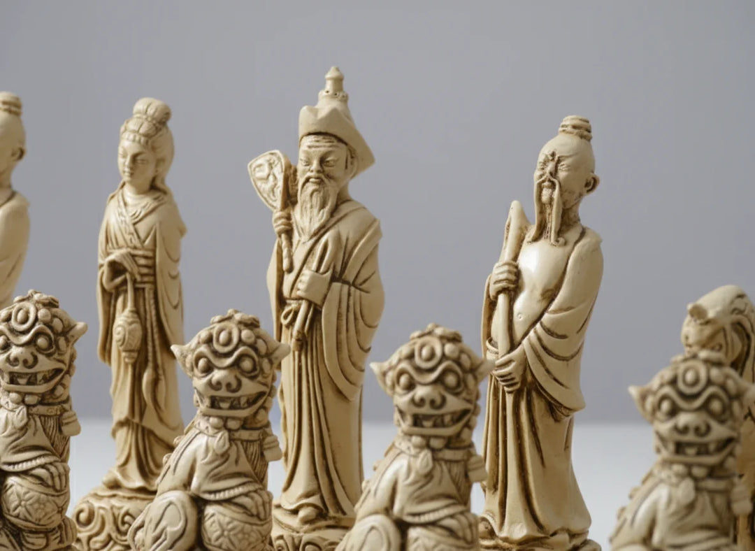 Mandarian Themed Chessmen - Berkeley's Decorative Chesspieces - Cardinal Red - Chess'n'Boards