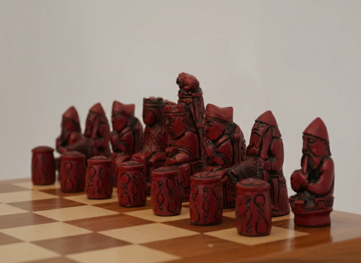 Medieval Chess Pieces-Berkeley Themed Chessmen -Cardinal Red - Chess'n'Boards