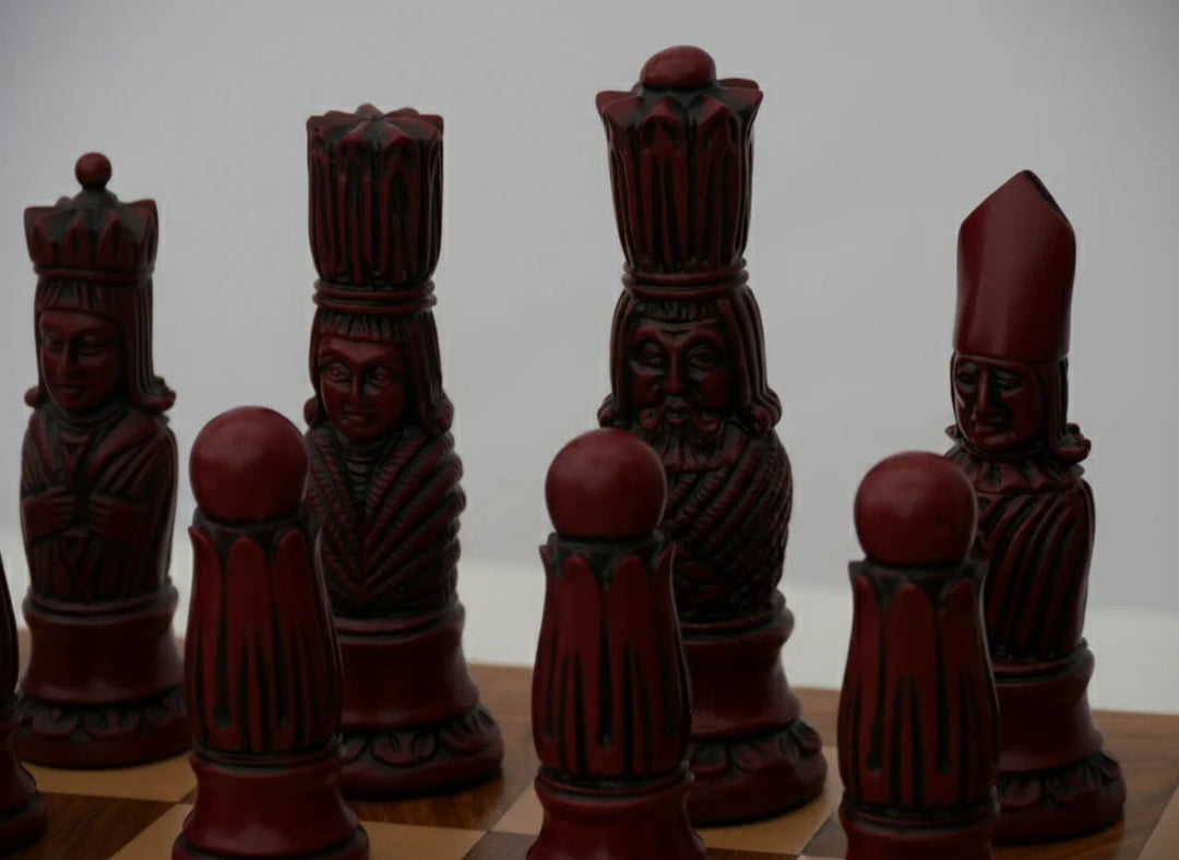 Victorian Chess Pieces- Berkeley's Themed Chessmen- Cardinal Red - Chess'n'Boards