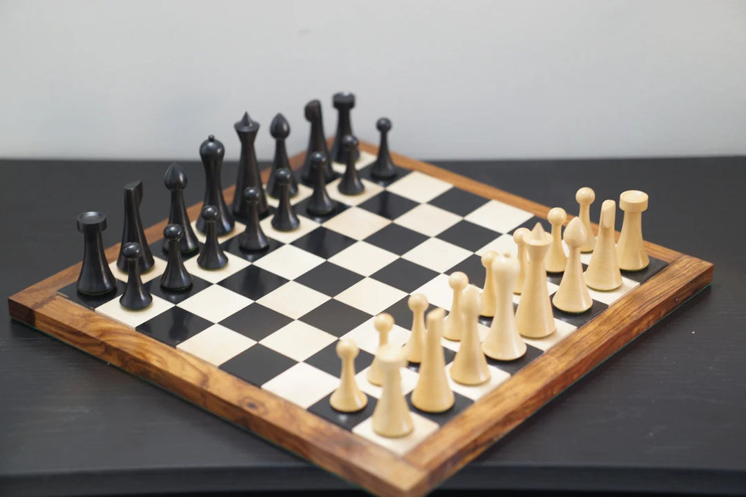 Kombi-Schachspiel, reproduzierte Schachfiguren von Hermann Ohme/minimalistischem Design