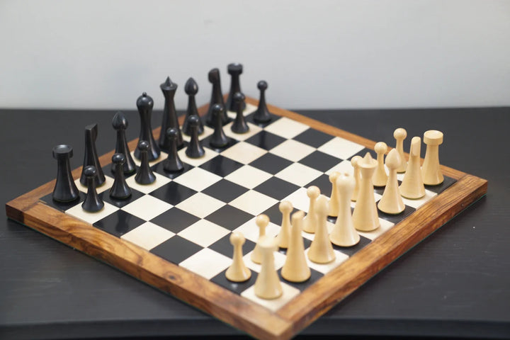 Kombi-Schachspiel | Dänisches Hermann-Ohme-Schachspiel im minimalistischen Stil aus goldenem Palisander mit Ebenholzbrett