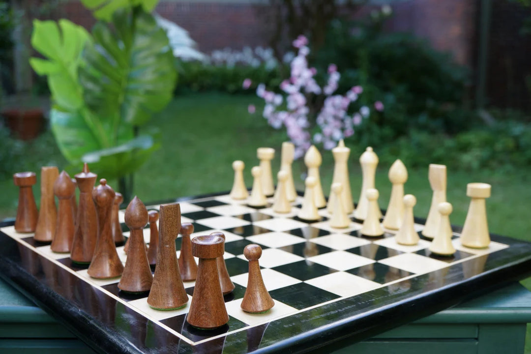 Chess Set | Minimalist Herman Ohme Chess Pieces with Ebony Chessboard