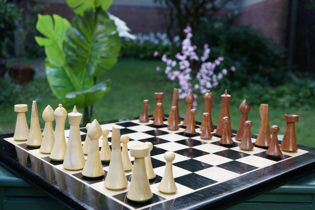 Chess Set | Minimalist Herman Ohme Chess Pieces with Ebony Chessboard