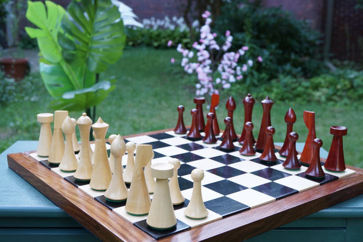 Jeu d'échecs combiné | Jeu d'échecs en bois Hermann Ohme Padauk, Style minimaliste et moderne, avec planche en ébène à grain d'extrémité