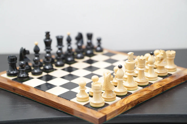 Jeu d'échecs combiné | Pièces d'échecs en buis ébène laqué hongrois roumain avec échiquier en ébène