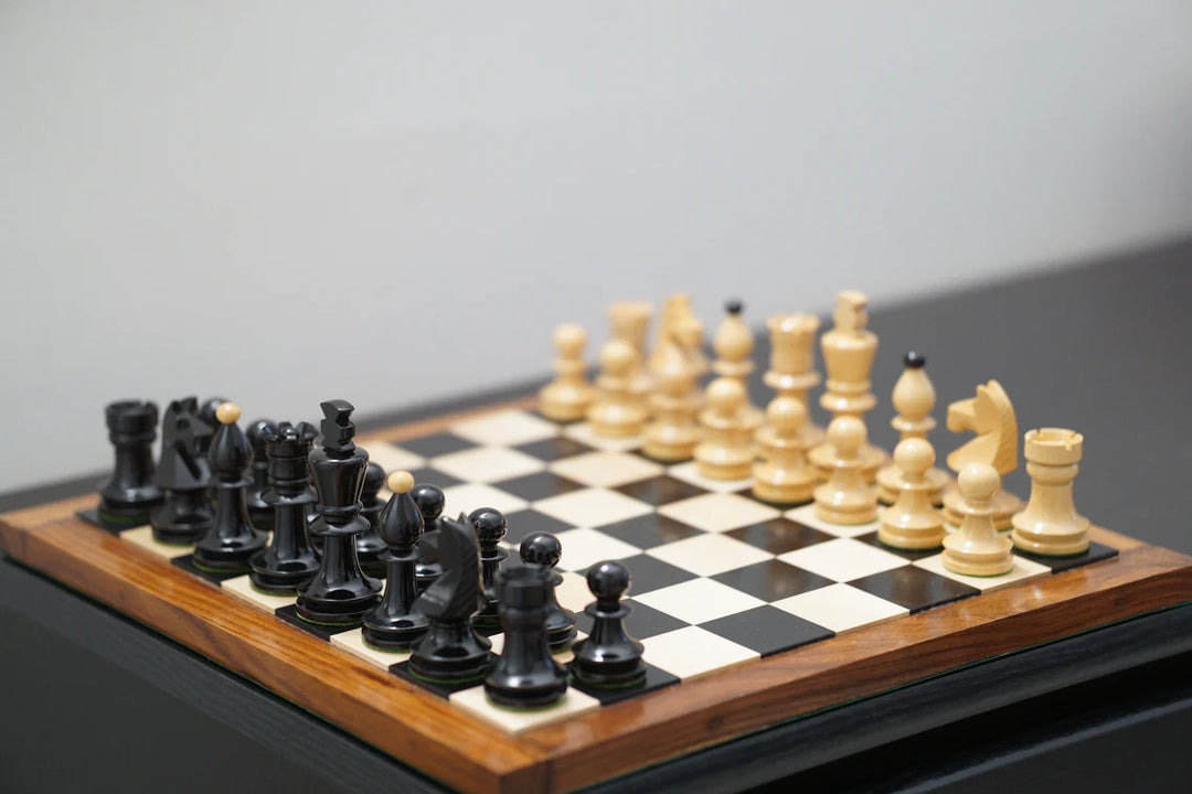 Jeu d'échecs combiné | Pièces d'échecs en buis ébène laqué hongrois roumain avec échiquier en ébène