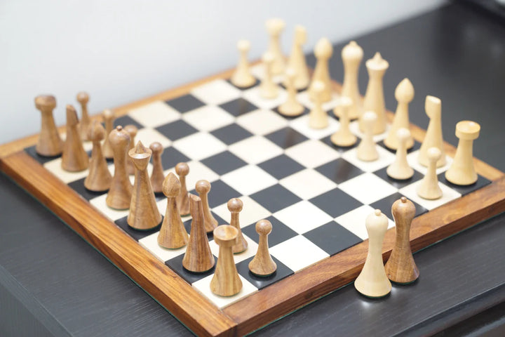 Combo Chess Set | Minimalist Style Danish Hermann Ohme Chess Set in Golden Rosewood with Ebony Board