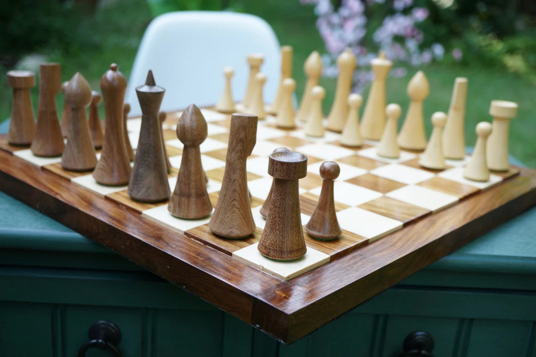 Jeu d'échecs combiné | Jeu d'échecs danois Herman Ohme de style minimaliste en palissandre indien avec planche en palissandre Endgrain