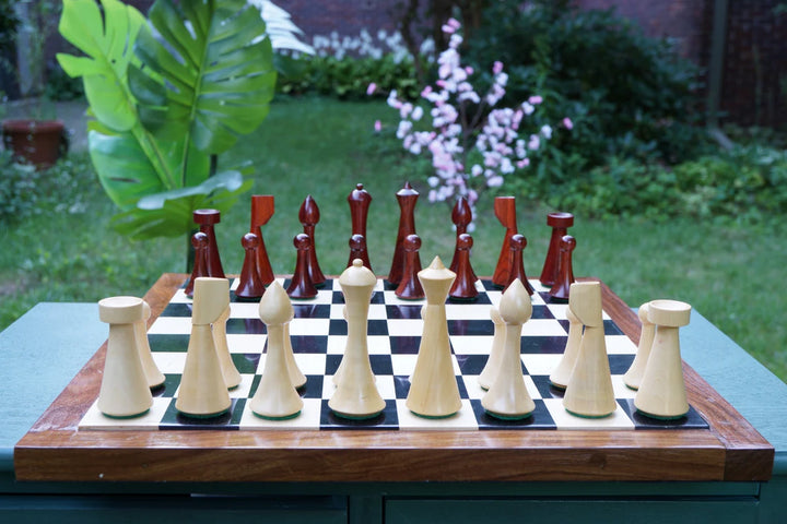 Combo Chess Set | Minimalist Style Modern Design Hermann Ohme Padauk Wood Chess Set with Endgrain Ebony Board