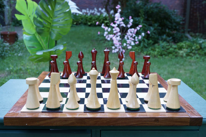 Jeu d'échecs combiné | Jeu d'échecs en bois Hermann Ohme Padauk, Style minimaliste et moderne, avec planche en ébène à grain d'extrémité