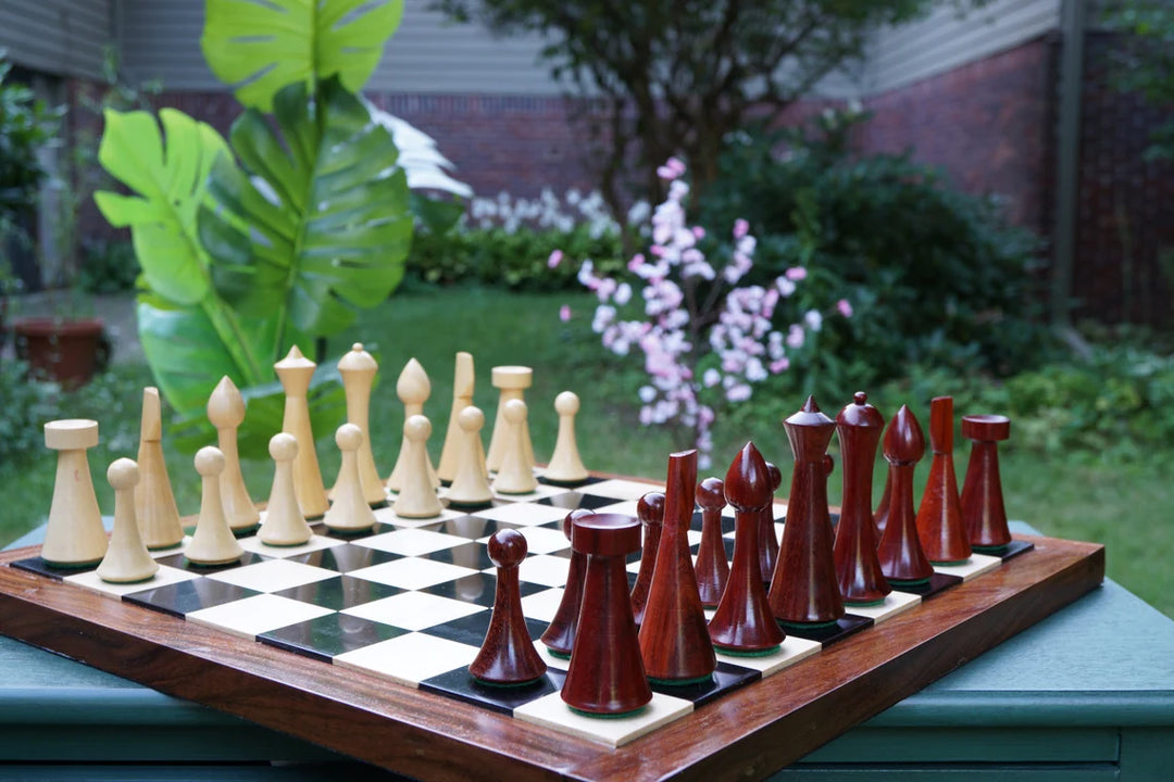 Jeu d'échecs combiné | Jeu d'échecs en bois Hermann Ohme Padauk, Style minimaliste et moderne, avec planche en ébène à grain d'extrémité