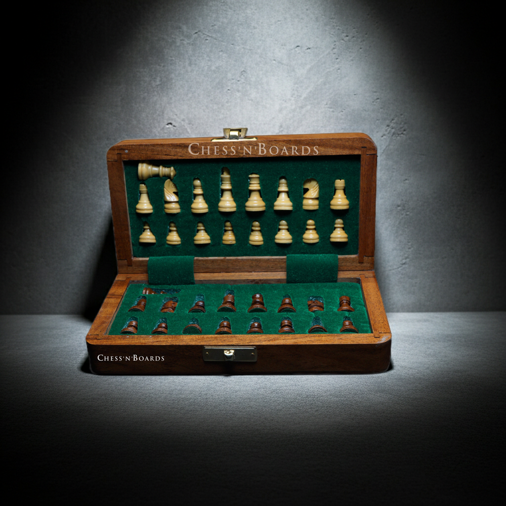 10" Golden Rosewood Folding Magnetic Travel Chess Set