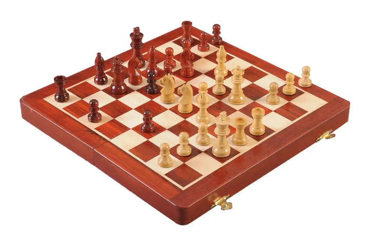 Jeu d'échecs en bois de 12 pouces, planche pliante magnétique de voyage en bois de rose bourgeon