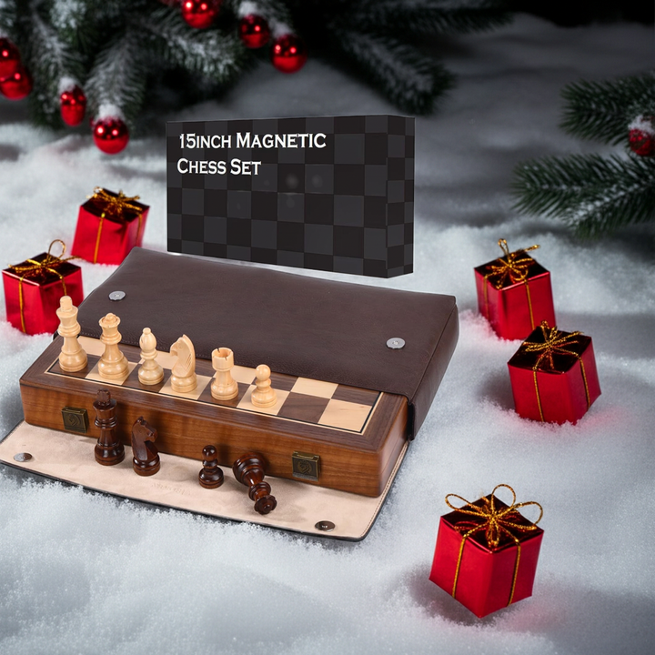 15 Inch Walnut Magnetic Chess Board Set
