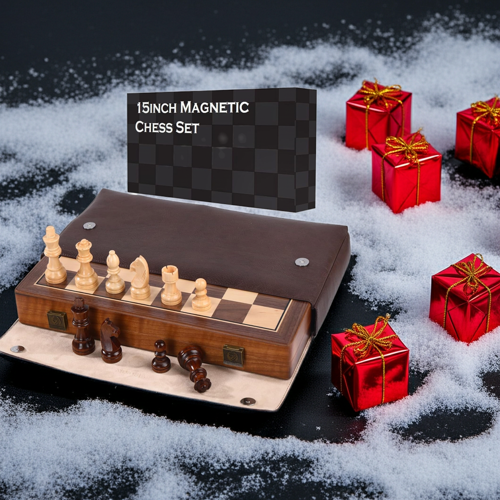 15 Inch Walnut Magnetic Chess Board Set
