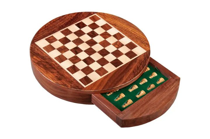 Tiroir d'échecs de voyage magnétique | Jeu d'échecs portable diamètre 9"