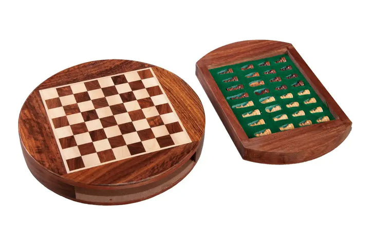 Tiroir d'échecs de voyage magnétique | Jeu d'échecs portable diamètre 9"