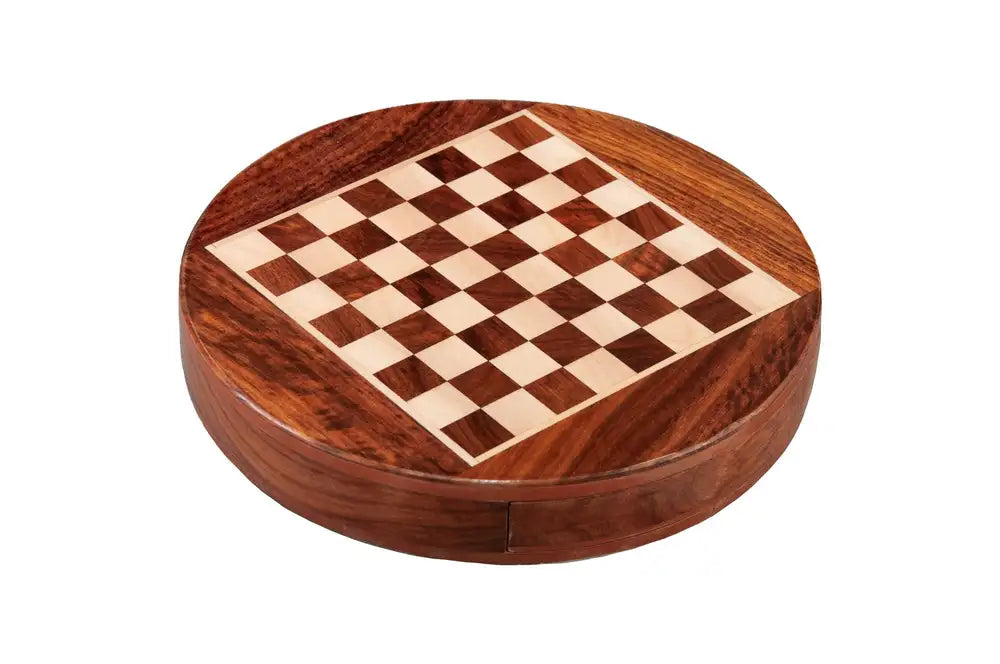 Indian Handmade Wooden Drawer Chess Board Set with Storage, Size 12"x 12"