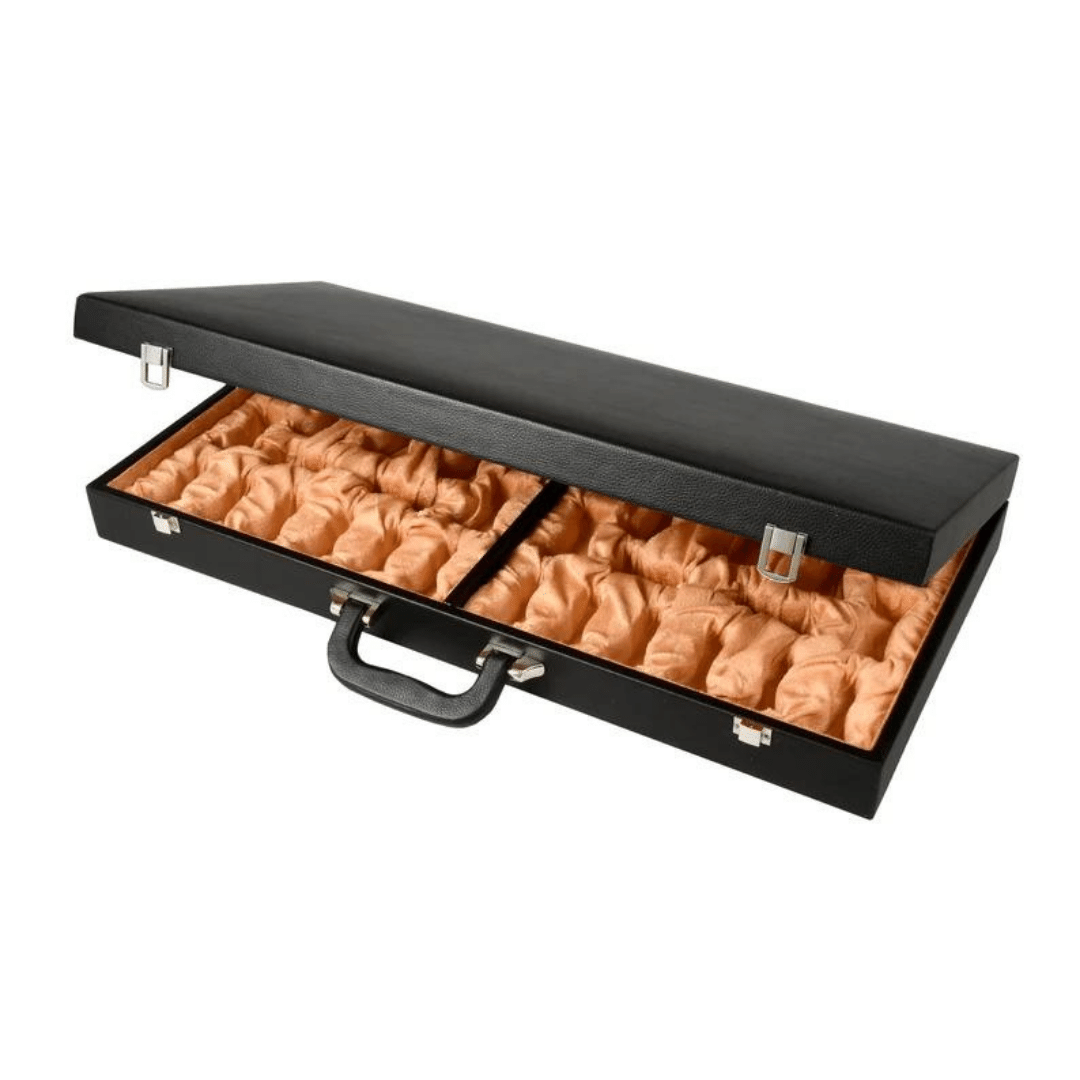 Leatherette Chess Set Briefcase Storage Box Coffer with Fixed Slots for 3.75" - 4" Pieces - Chess'n'Boards