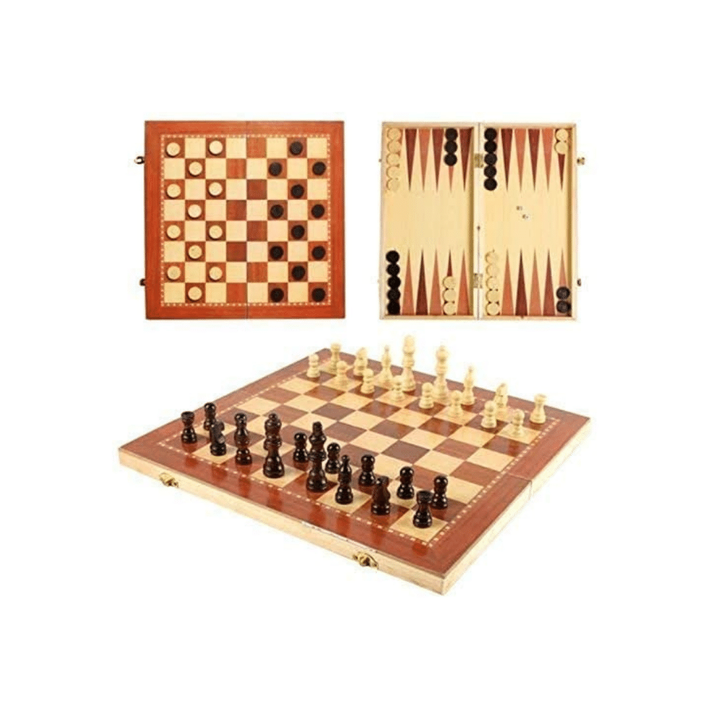 3-in-1 Multifunctional Wooden Chess Set Travel Games Chess Checkers Draughts and Backgammon Set - Chess'n'Boards