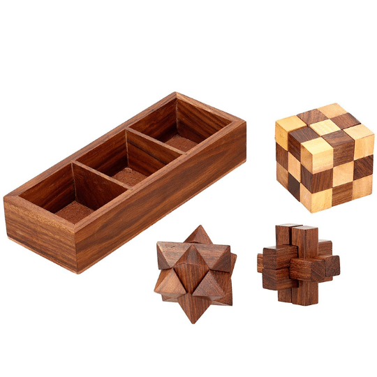 Handmade Wooden Puzzle Adult Snake Cube, 6 Pieces Star & 6 Pieces Pillar Puzzle - Chess'n'Boards