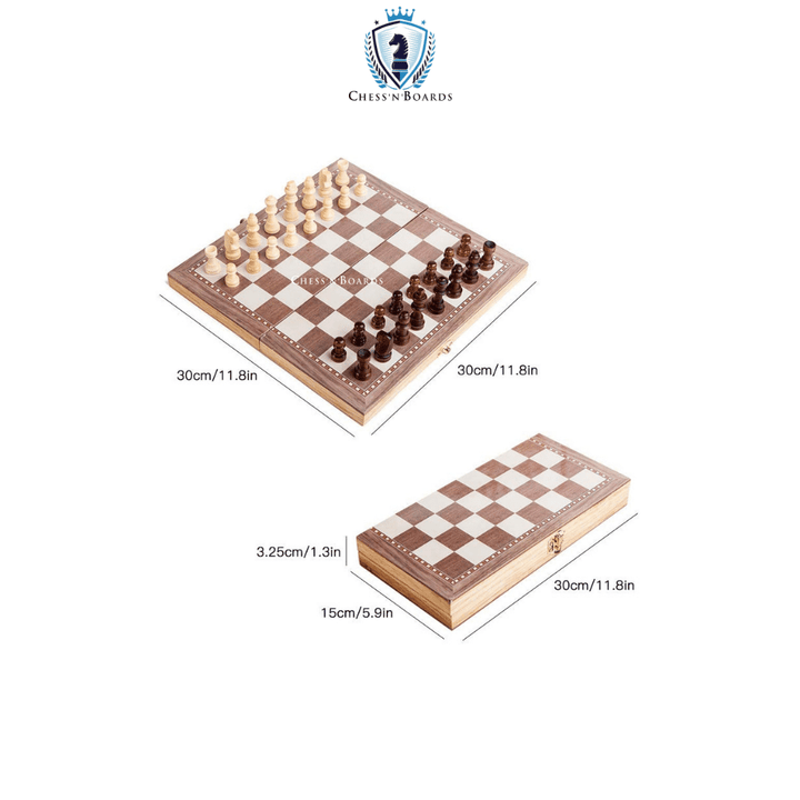 3-in-1 Multifunctional Wooden Chess Set Travel Games Chess Checkers Draughts and Backgammon Set - Chess'n'Boards