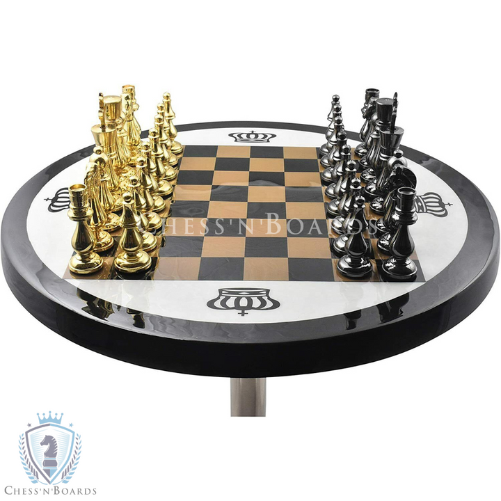 Collectibles Messing-Metall-Luxus-Schachfiguren-Brettspiel mit Tischset - 21" hoch