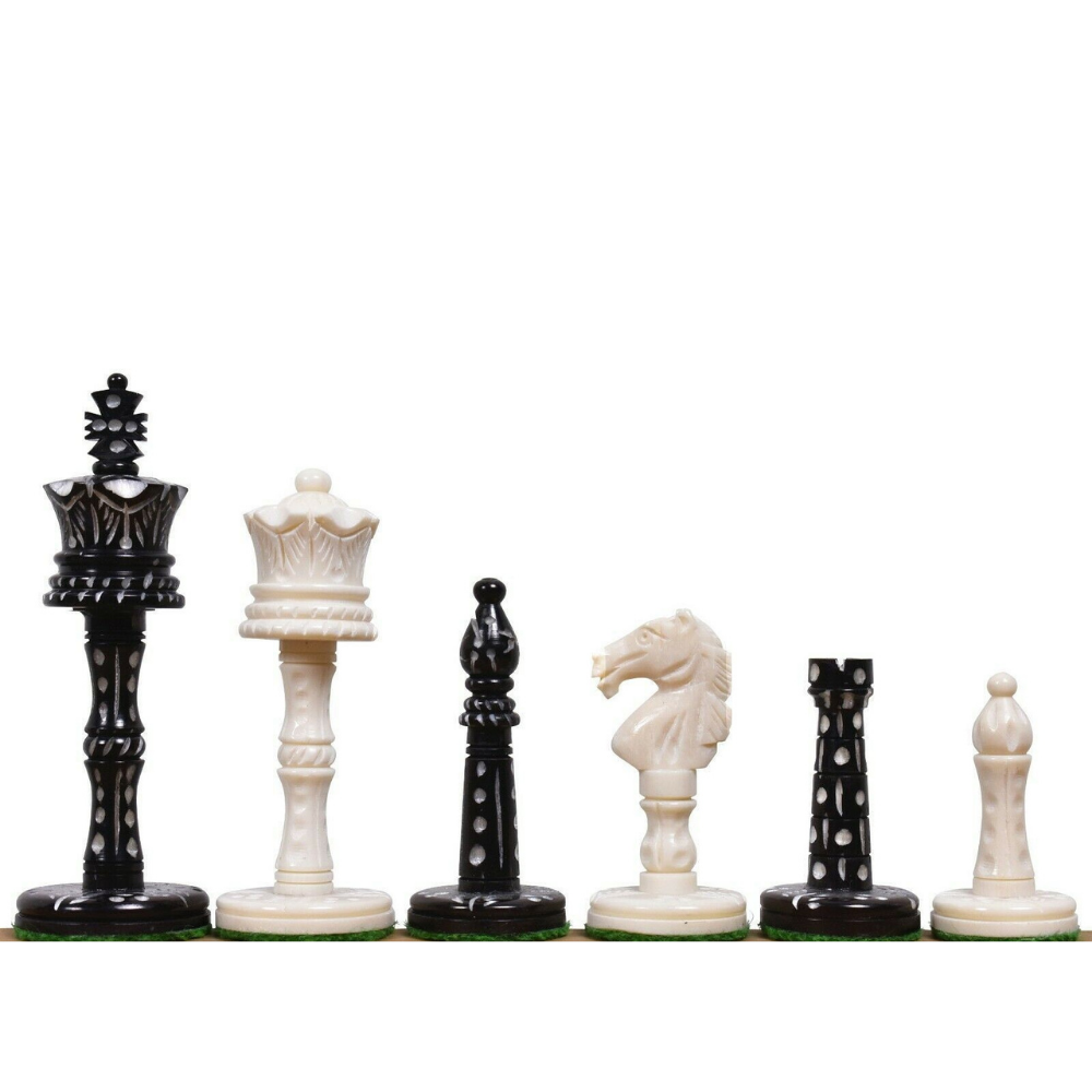 3.6" Camel Bone Chess Pieces Only Set - Pre Staunton Victorian Era Series - Chess'n'Boards
